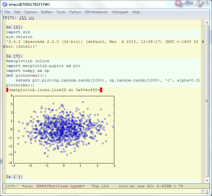 the emacs ipython notebook, mixing and evaluating code, text and graphics